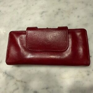Hobo International Lauren Red Leather Double Frame Wallet Kiss Lock Vintage